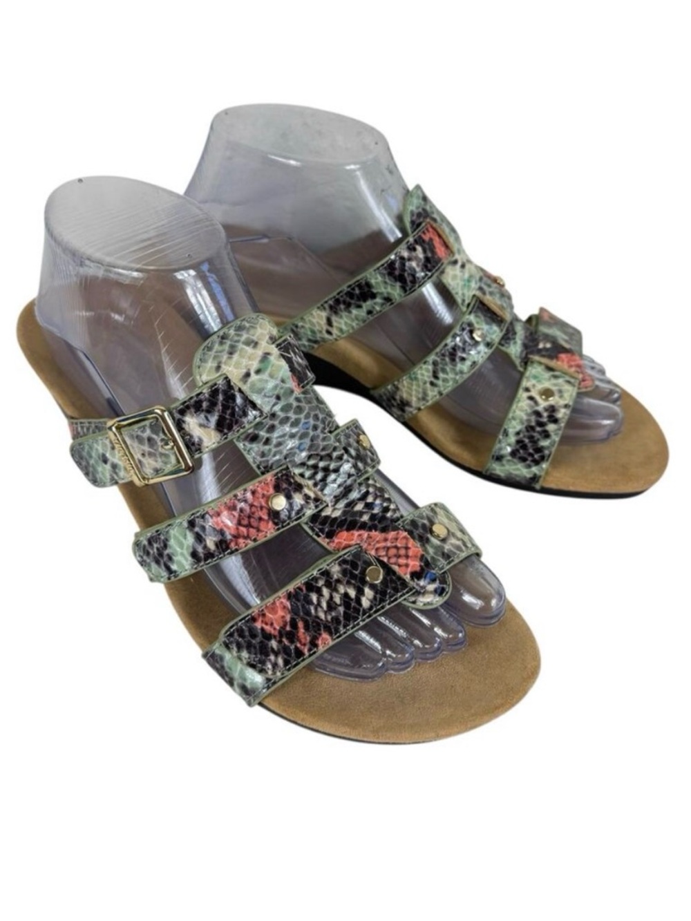 Vionic Radia Colorful Snakeskin Print Strappy Slip On Wedge Heel Sandals Size 8